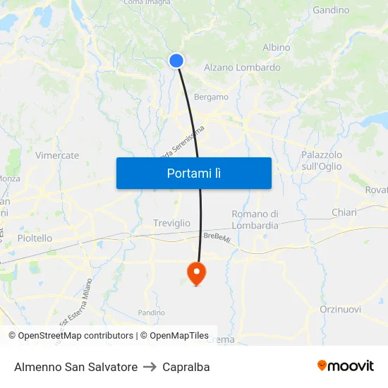 Almenno San Salvatore to Capralba map