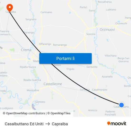 Casalbuttano Ed Uniti to Capralba map