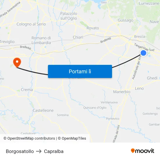 Borgosatollo to Capralba map