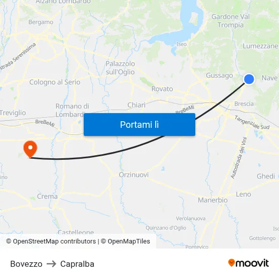 Bovezzo to Capralba map