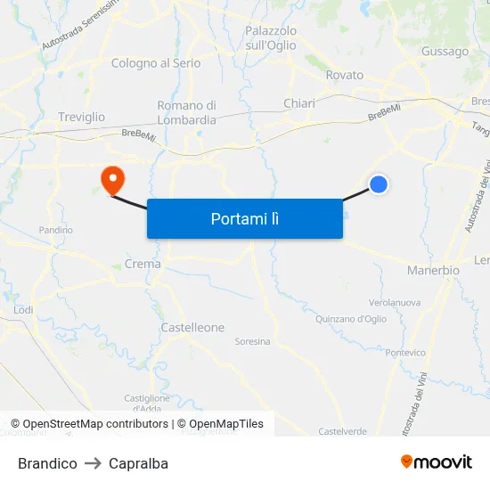 Brandico to Capralba map
