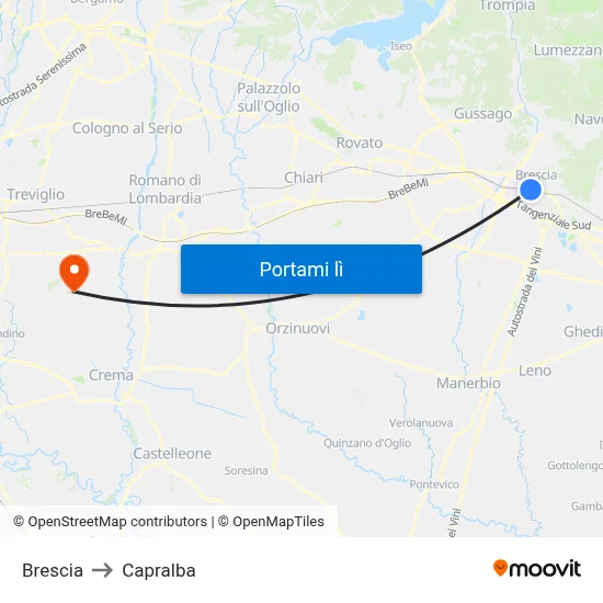 Brescia to Capralba map