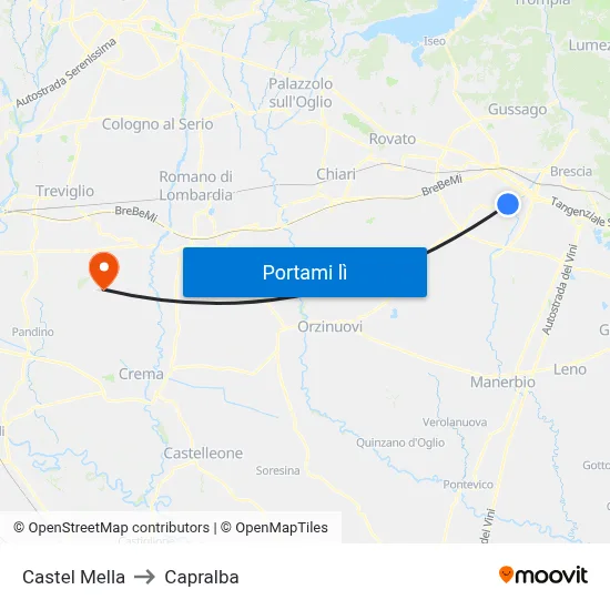 Castel Mella to Capralba map
