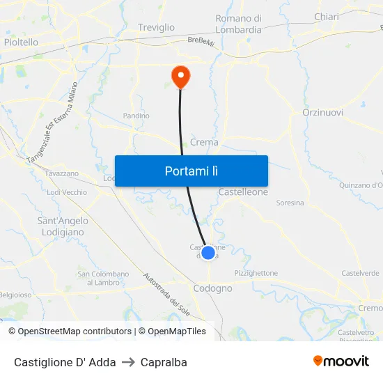Castiglione D' Adda to Capralba map