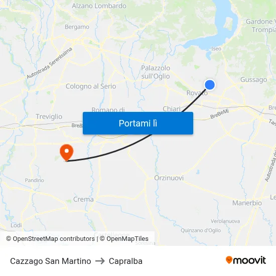 Cazzago San Martino to Capralba map
