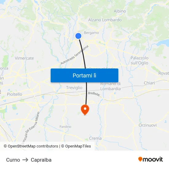Curno to Capralba map