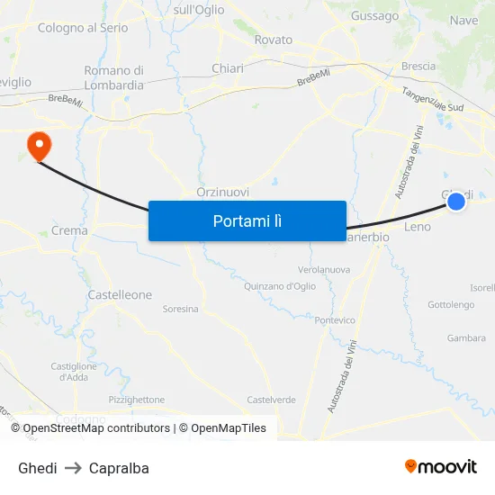 Ghedi to Capralba map