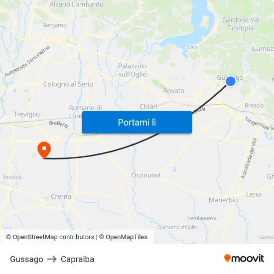 Gussago to Capralba map