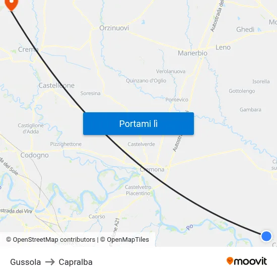 Gussola to Capralba map