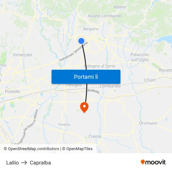 Lallio to Capralba map