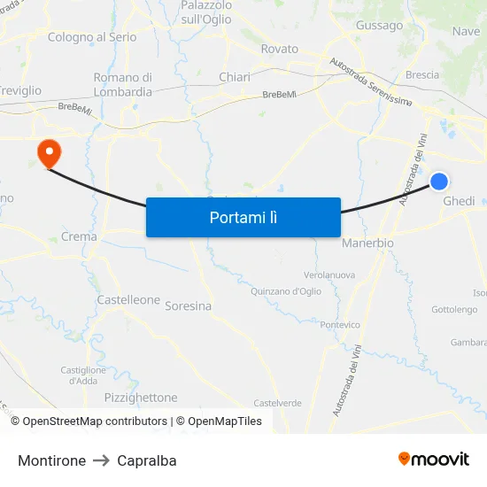 Montirone to Capralba map