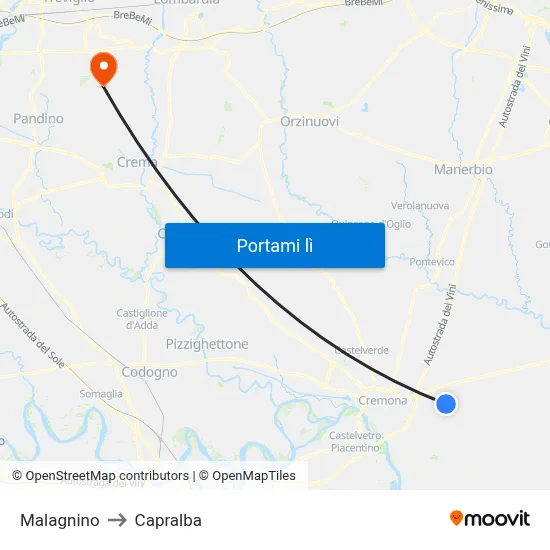 Malagnino to Capralba map
