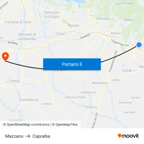 Mazzano to Capralba map