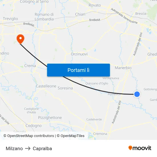 Milzano to Capralba map