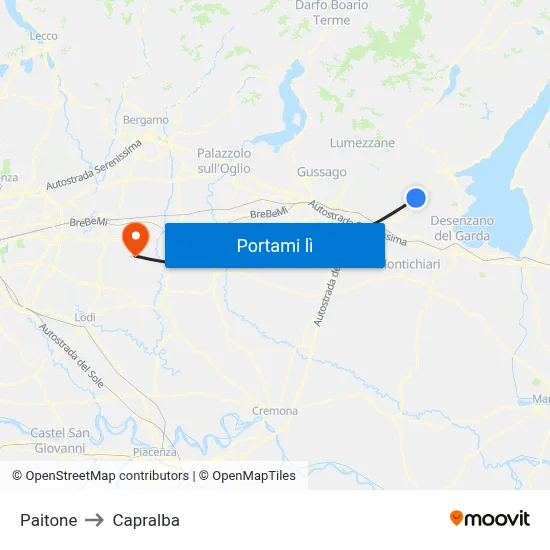 Paitone to Capralba map