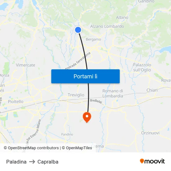 Paladina to Capralba map
