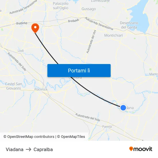 Viadana to Capralba map