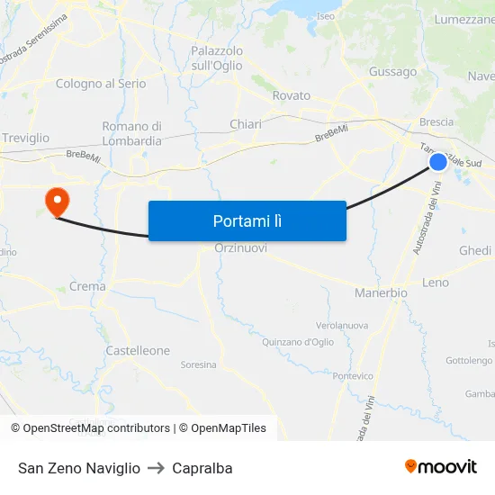 San Zeno Naviglio to Capralba map