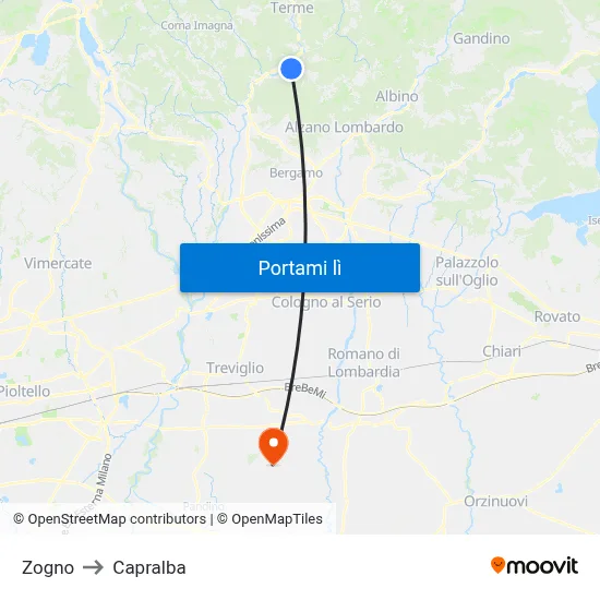 Zogno to Capralba map