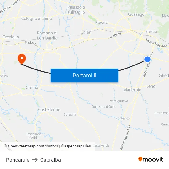 Poncarale to Capralba map