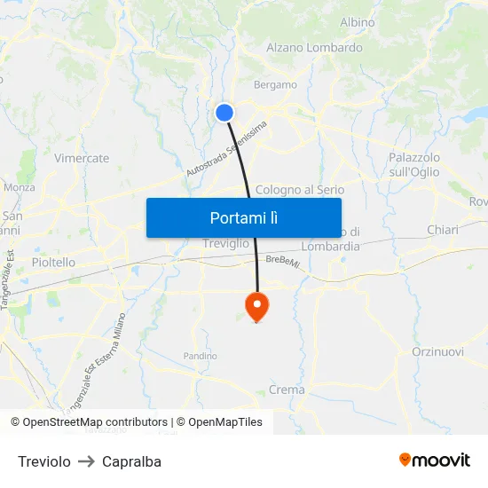 Treviolo to Capralba map