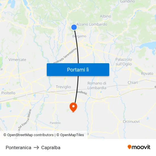 Ponteranica to Capralba map