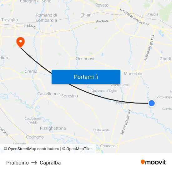 Pralboino to Capralba map
