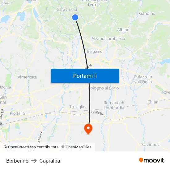 Berbenno to Capralba map