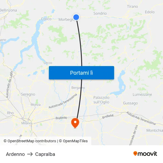Ardenno to Capralba map