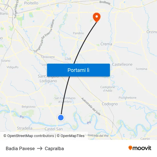 Badia Pavese to Capralba map