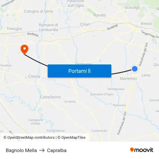 Bagnolo Mella to Capralba map