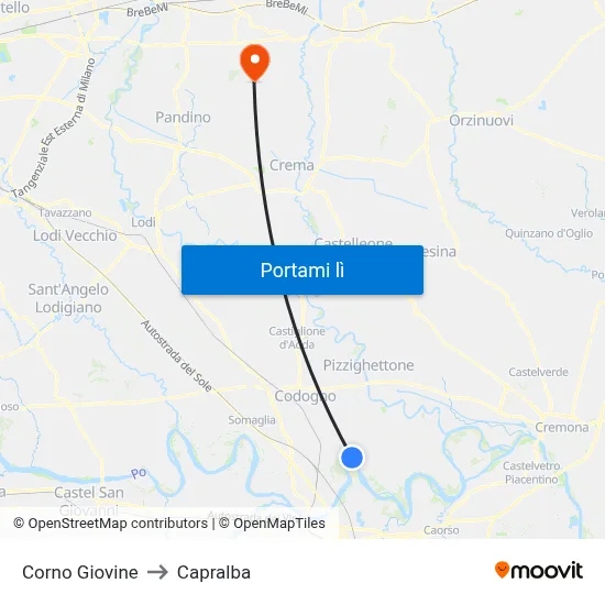 Corno Giovine to Capralba map