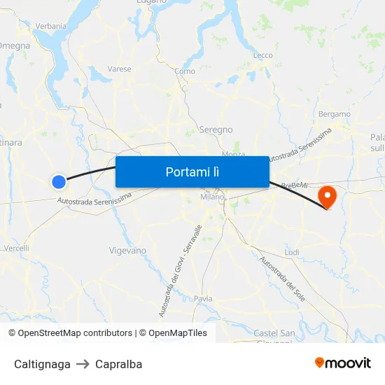 Caltignaga to Capralba map