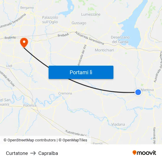 Curtatone to Capralba map