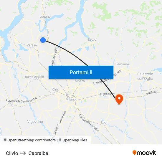 Clivio to Capralba map