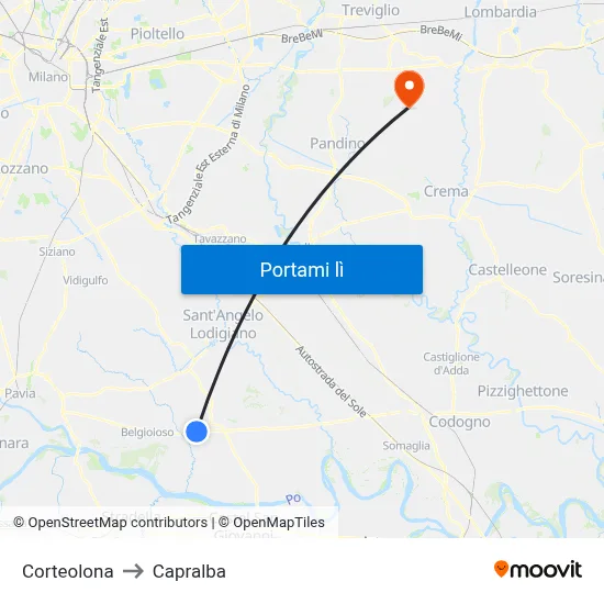 Corteolona to Capralba map