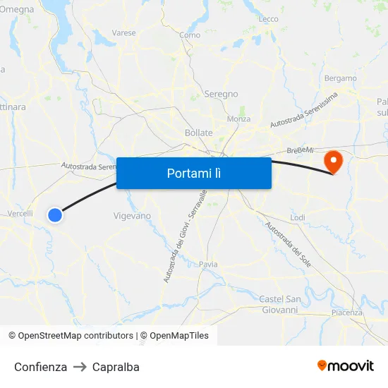 Confienza to Capralba map