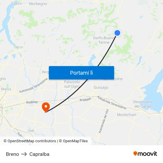 Breno to Capralba map