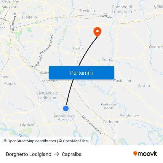 Borghetto Lodigiano to Capralba map