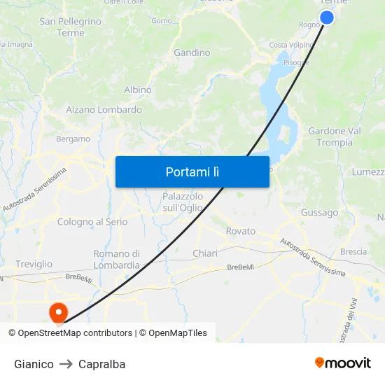 Gianico to Capralba map