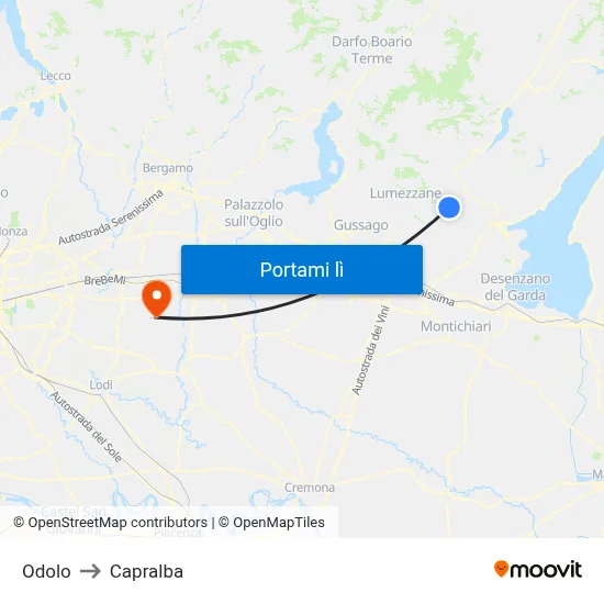 Odolo to Capralba map