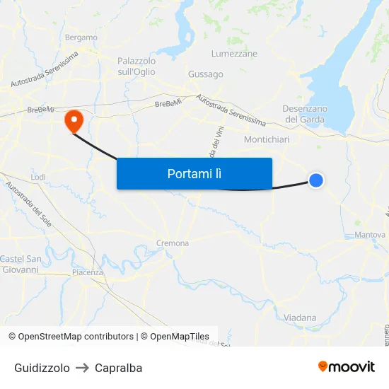 Guidizzolo to Capralba map