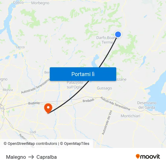 Malegno to Capralba map