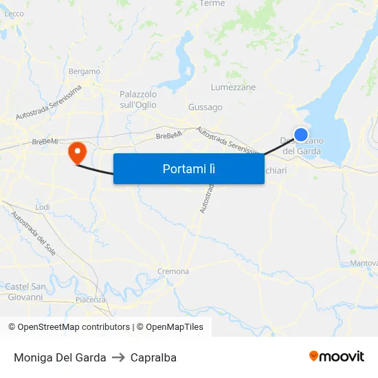 Moniga Del Garda to Capralba map