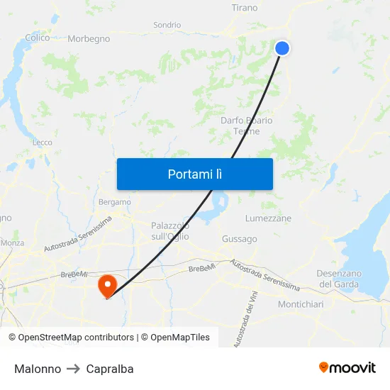 Malonno to Capralba map