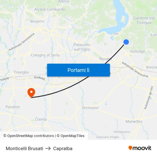 Monticelli Brusati to Capralba map