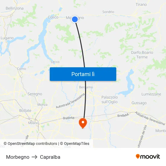 Morbegno to Capralba map