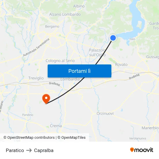 Paratico to Capralba map