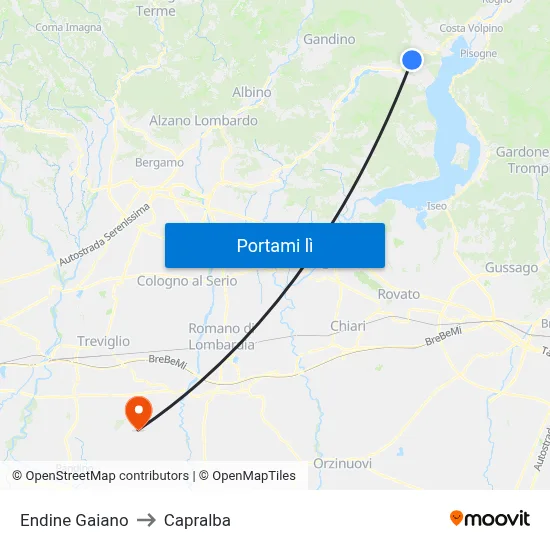 Endine Gaiano to Capralba map