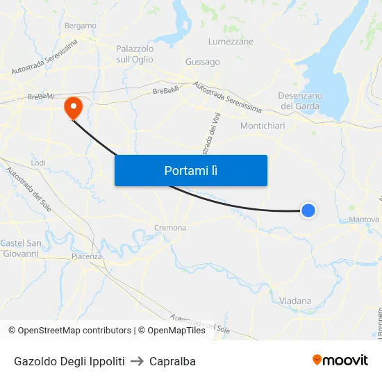 Gazoldo Degli Ippoliti to Capralba map